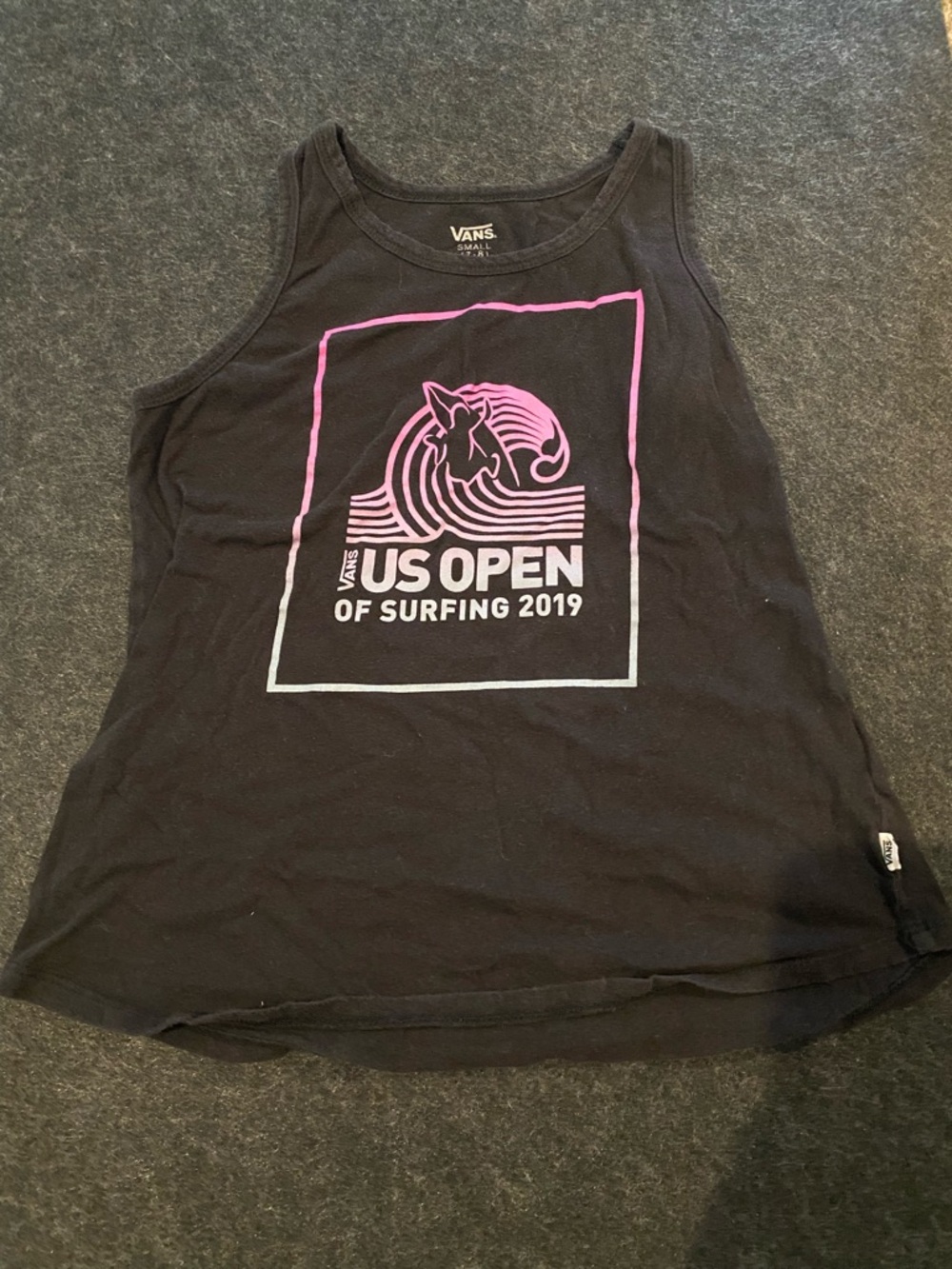 Vans Black Tank Top with Pink Surf Graphic